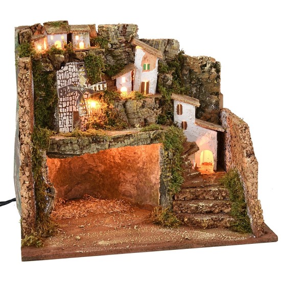 Presepe illuminato con mulino a vento cm 45x30x37,5 h Mondo