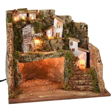 Belén iluminado con molino de viento cm