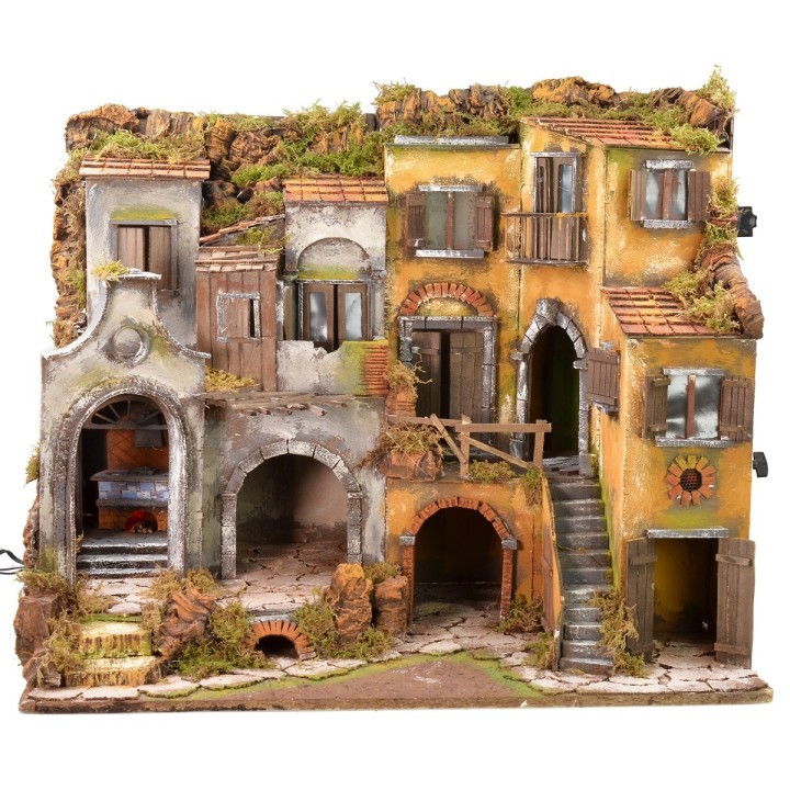 18th-century Neapolitan village style illuminated with working oven cm