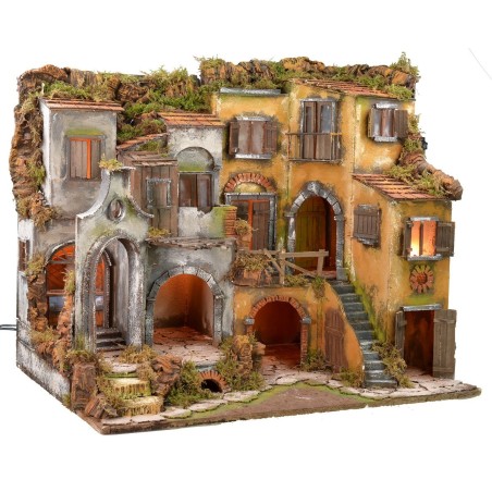 Neapolitan village in 18th century style illuminated with working oven cm