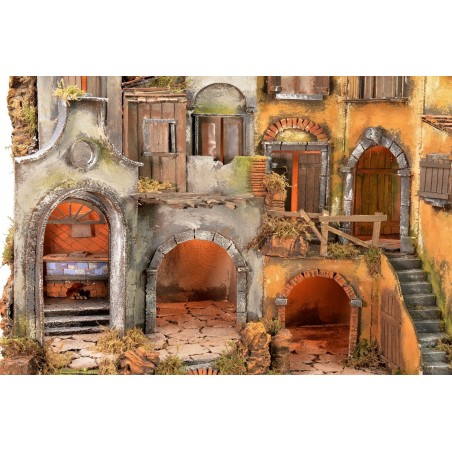 Neapolitan village in 18th century style illuminated with working oven cm