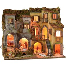 Presepe napoletano illuminato completo di statue Landi con 2