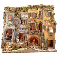 Illuminated Neapolitan nativity scene complete with Landi