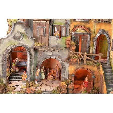 Presepe napoletano illuminato completo di statue Landi con