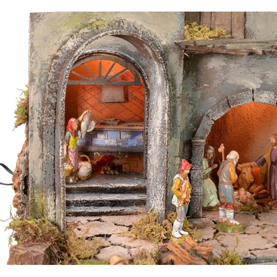 Presepe napoletano illuminato completo di statue Landi con