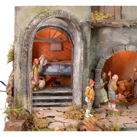 Presepe napoletano illuminato completo di statue Landi con