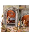 Illuminated Neapolitan nativity scene complete with Landi statues