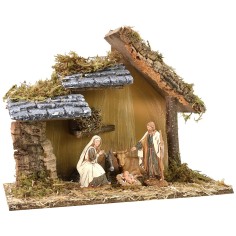 Nativity hut cm 32x17x24.6 h with Nativity scene Landi series cm 10