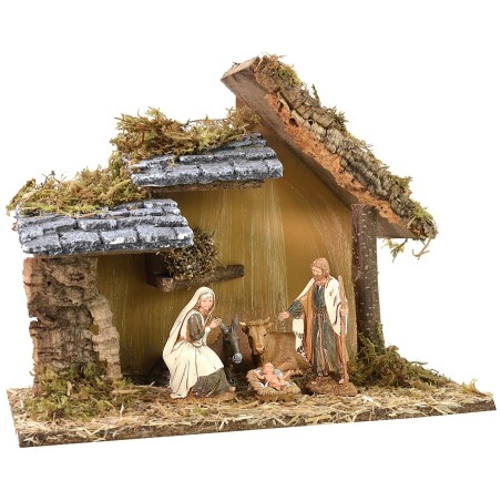 Nativity hut cm 32x17x24.6 h with 10 cm Landi series Nativity