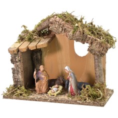 Hut with window cm 23.5x12x19 h with Nativity series Landi 8 cm 2