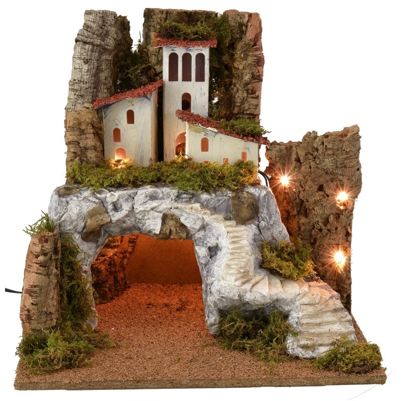 Illuminated landscape with grotto and staircase cm 45x40x44 h
