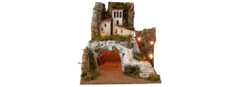 Illuminated landscape with grotto and staircase cm 45x40x44 h