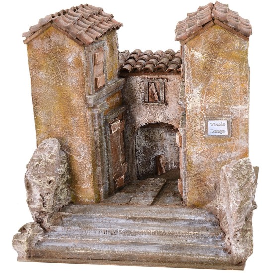 Pueblo con callejón en efecto de perspectiva cm 31,5x39x31 h