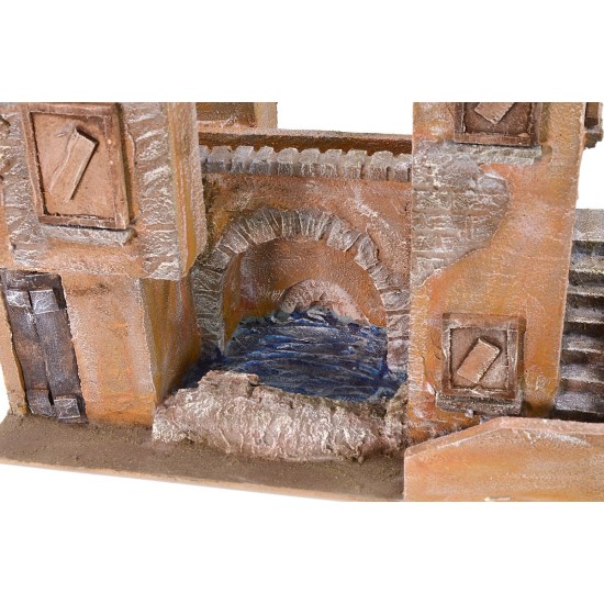 Building with bridge and pond cm 39x25x35 h