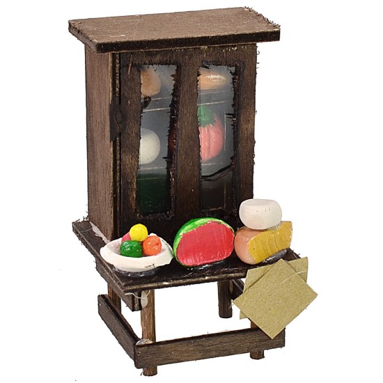 Aparador de madera con comida cm 6x6x10 h Mundo Pesebres