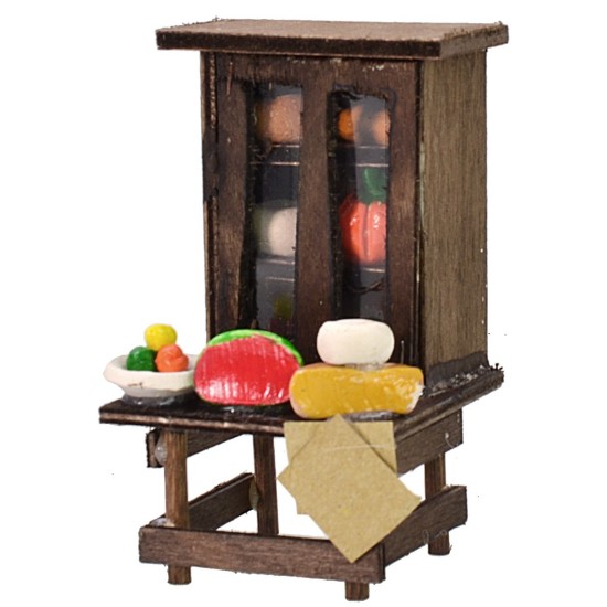 Aparador de madera con comida cm 6x6x10 h Mundo Pesebres