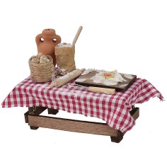 Wooden table with tablecloth and food cm 9.5x5x8.5 h 2