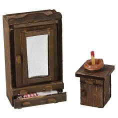 Conjunto de armario con espejo y mesita de noche para estatuas