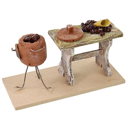 Banco con castañas de 13x6x7,5 cm de altura para estatuas de 12 cm Mondo Presepi