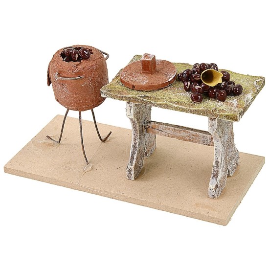 Banco con castañas de 13x6x7,5 cm de altura para estatuas de 12 cm Mondo Presepi