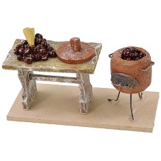 Banco con castañas cm 11,5x5x6,5 h para estatuas cm 10 Mundo 2