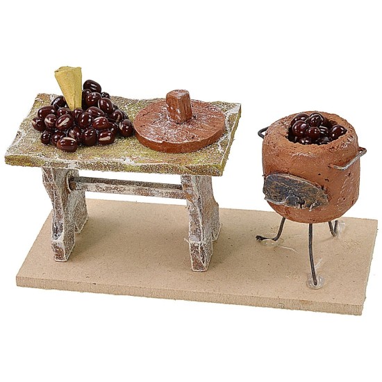 Bench with chestnuts 11.5x5x6.5 cm h for statues 10 cm