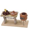 Banco con castagne cm 11,5x5x6,5 h per statue cm 10 Mondo