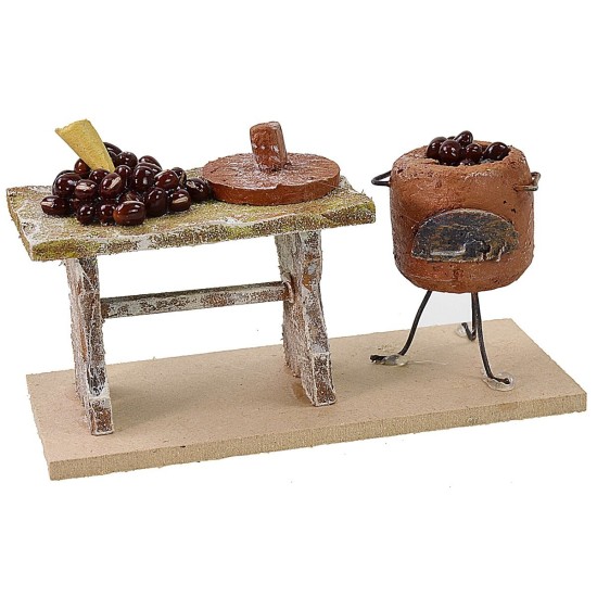 Banco con castagne cm 11,5x5x6,5 h per statue cm 10 Mondo