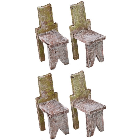 Mesa de madera con 4 sillas para estatuas de 8-10 cm.