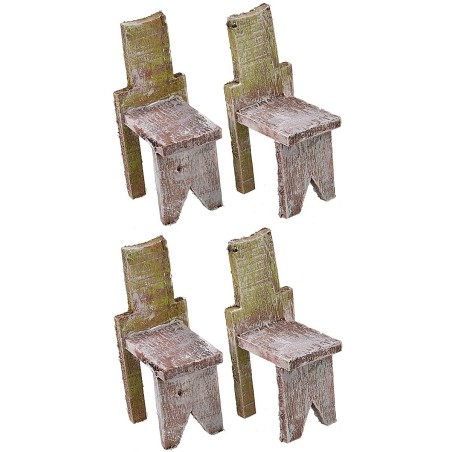 Mesa de madera con 4 sillas para estatuas de 8-10 cm.