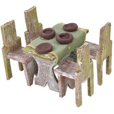 Mesa de madera con 4 sillas para estatuas de 8-10 cm. 2