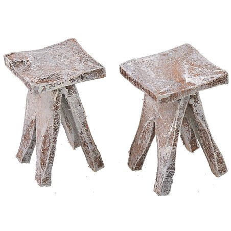 Tavolo con 2 sgabelli in legno per statue 12 cm Mondo Presepi