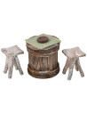 Mesa con 2 taburetes de madera para estatuas de 12 cm.