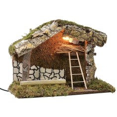 Illuminated hut with staircase and barn cm 33x18,5x25 h 2