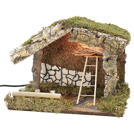 Cabaña iluminada con escalera y granero de 33x18,5x25 cm h Mundo