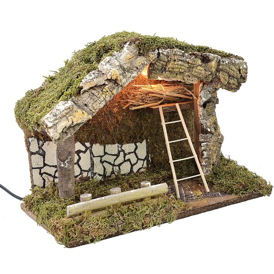 Illuminated hut with staircase and barn cm 33x18,5x25 h