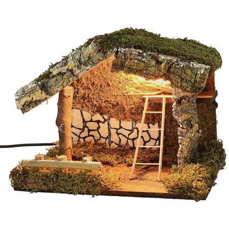 Illuminated hut with staircase and barn cm 33x18,5x25 h
