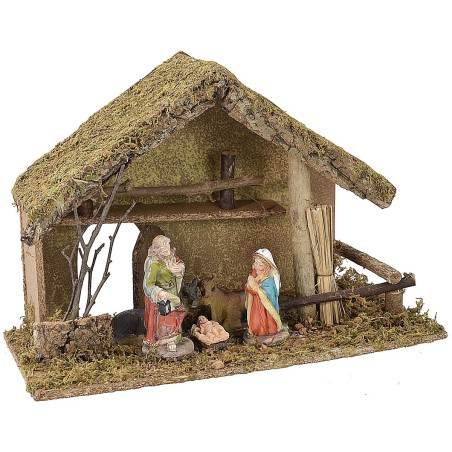 Capanna cm 43x21x30,5 h completa di Natività cm 12