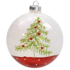 Bola blanco-roja con árbol de Navidad ø 10 cm Mondo Presepi
