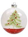 Pallina bianco-rossa con albero di Natale ø 10 cm
