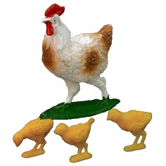 Set gallina y 3 pollitos serie Oliver para estatuas de 10 cm