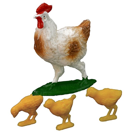 Set gallina y 3 pollitos serie Oliver para estatuas de 10 cm