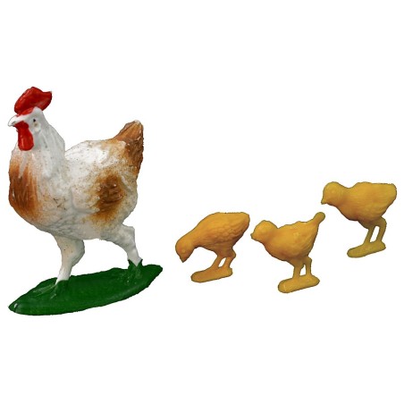 Set gallina y 3 pollitos serie Oliver para estatuas de 10 cm