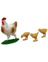 Set gallina y 3 pollitos serie Oliver para estatuas de 10 cm