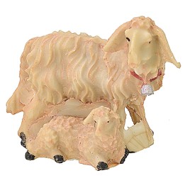 Pecora con agnello in resina per statue 9-10 cm