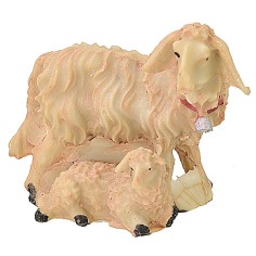 Pecora con agnello in resina per statue 9-10 cm Mondo Presepi