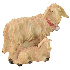 Oveja con cordero en resina para estatuas de 9-10 cm Mundo Pesebre 2