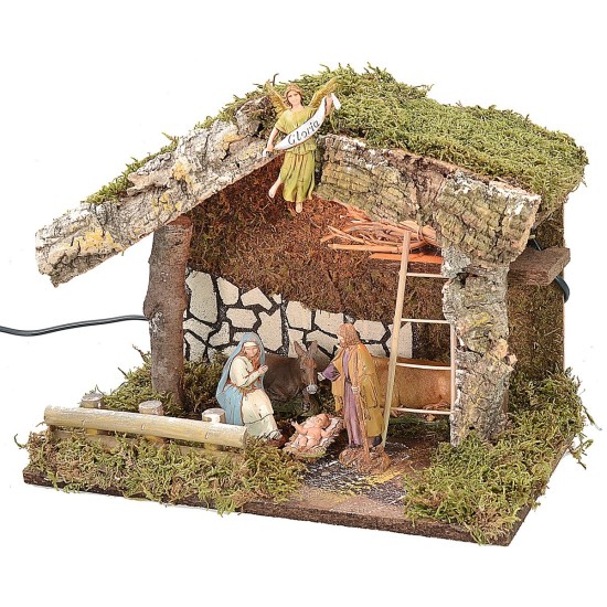 Hut with light complete with Nativity series 10 cm Landi