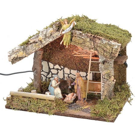 Hut with light complete with Nativity series 10 cm Landi