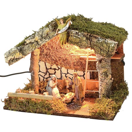 Hut with light complete with Nativity series 10 cm Landi
